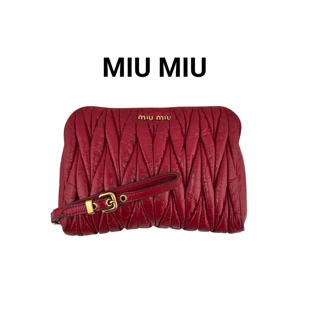 Miu Miu Matelasse Red Quilted Leather Wristlet Pouch Bag with COA